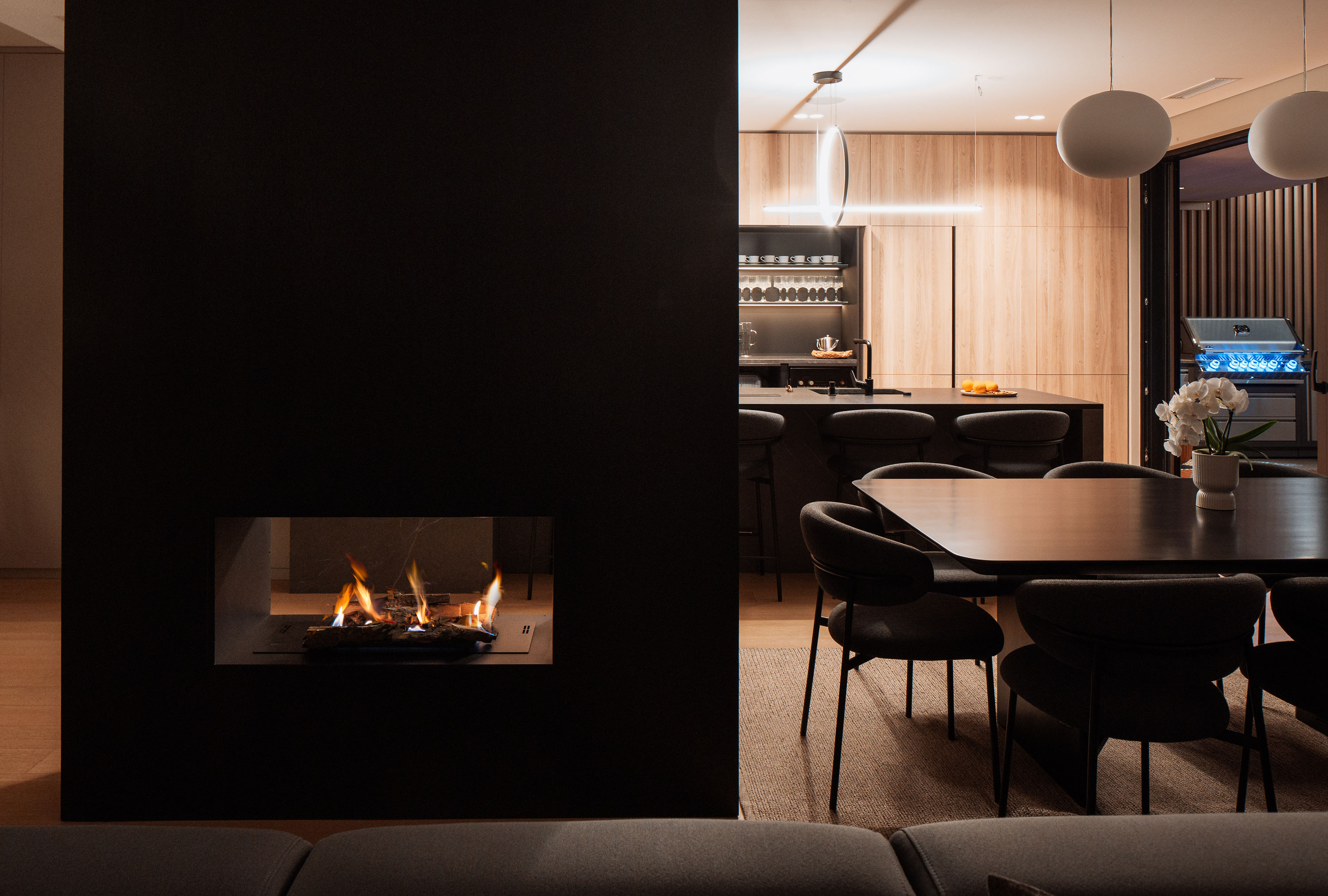 Villa Z1 — holiday home croatia interior fireplace night